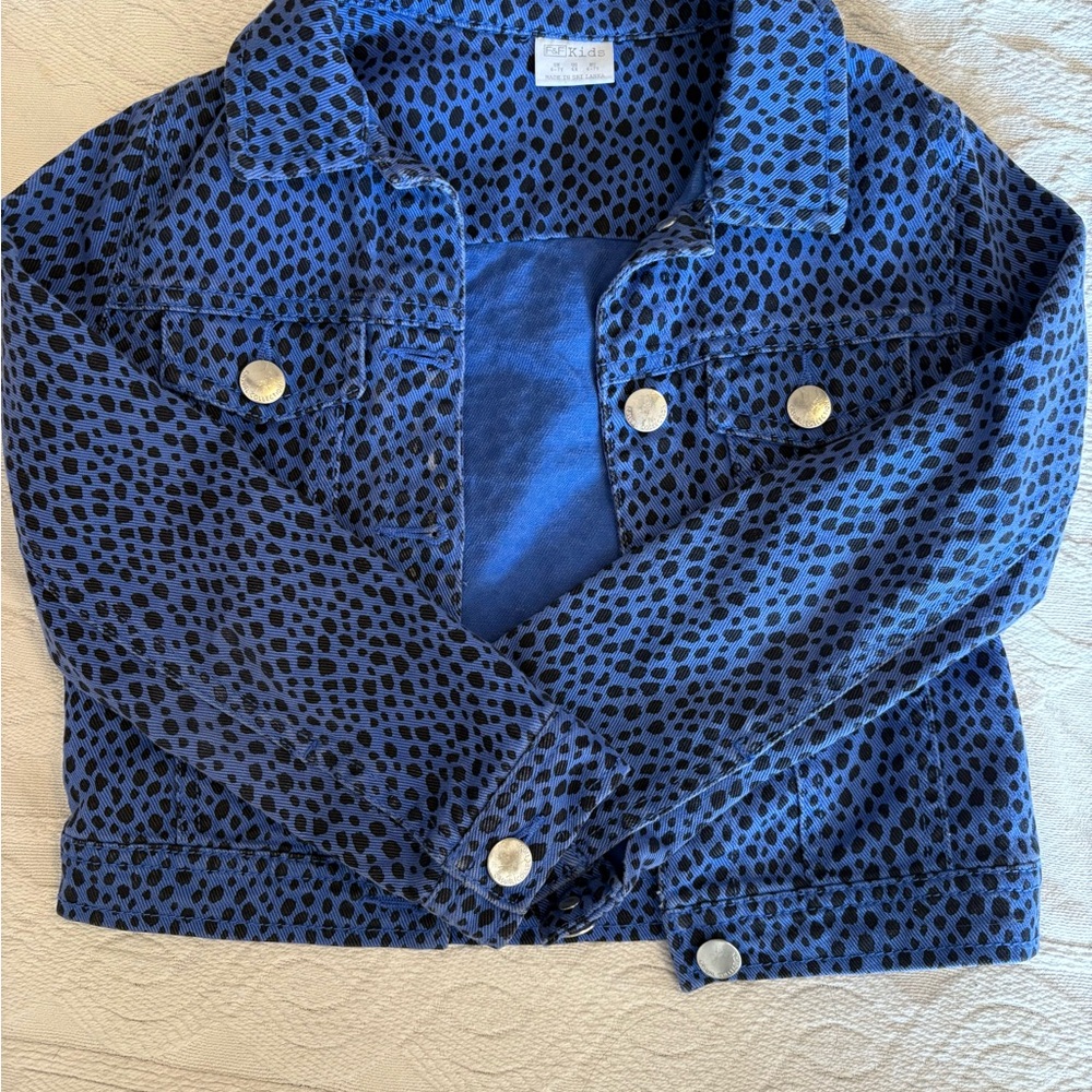 Kids Blue and Black Leopard Print Jean Jacket
